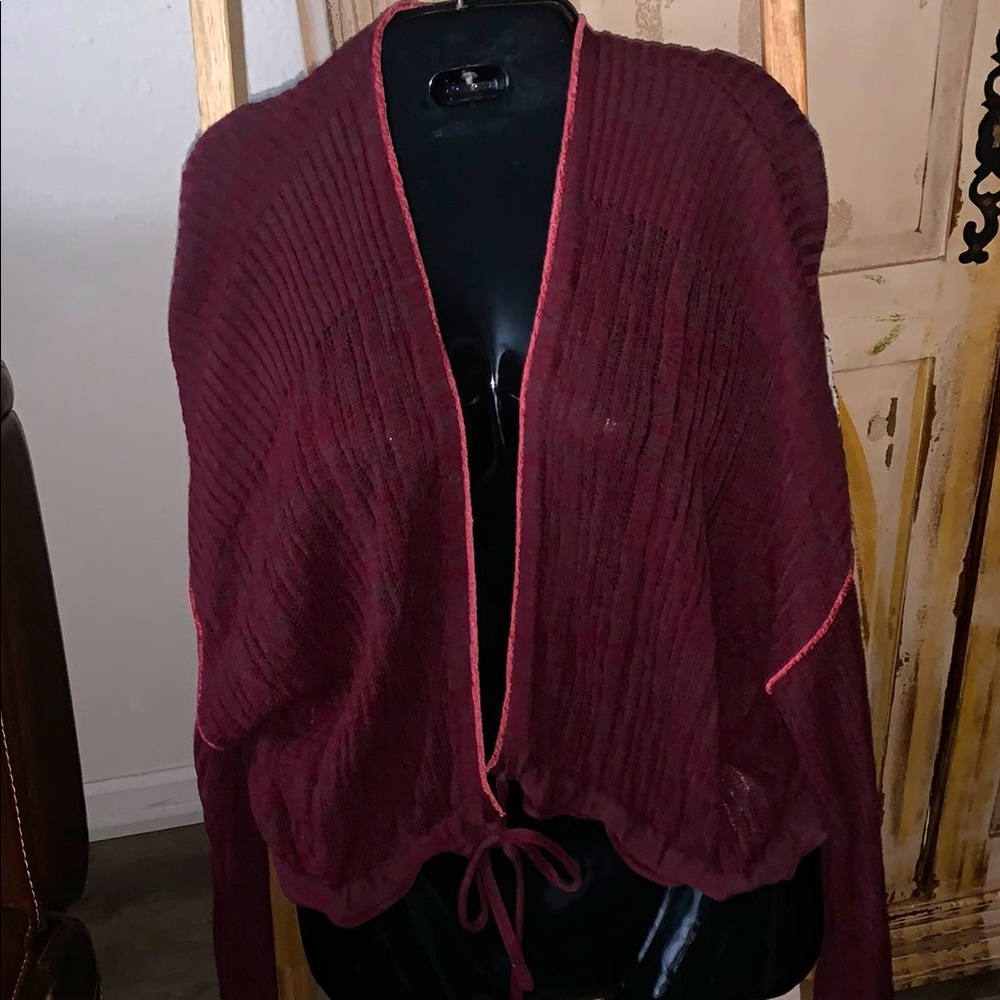 Free people Florence Crop Top Sweater burgundy size medium worn once - Picture 4 of 8